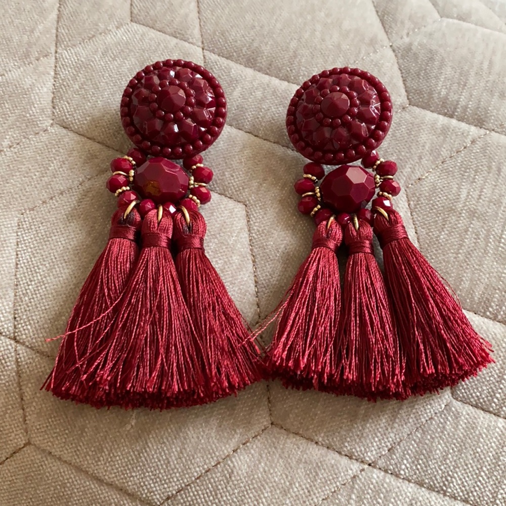 H & M Tassel Earrings Burgundy